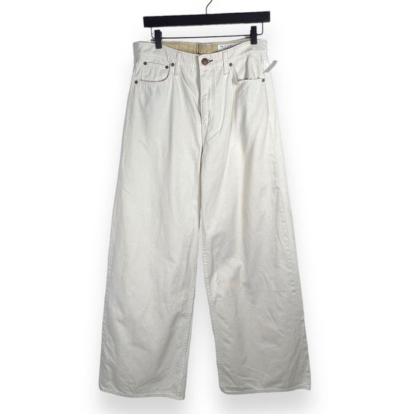 Rag & Bone Sofie Two-tone Frayed High-rise Wide-leg Jeans Ecru White Size 29 - Picture 10 of 13